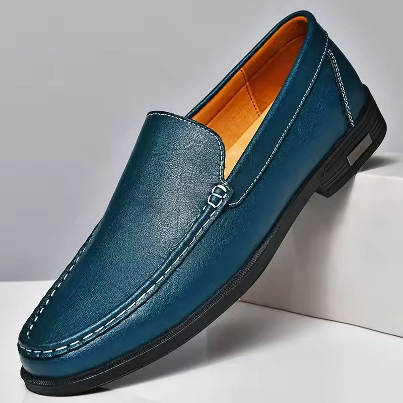 Franco Bianchi Leather Loafers with Stitched Upper