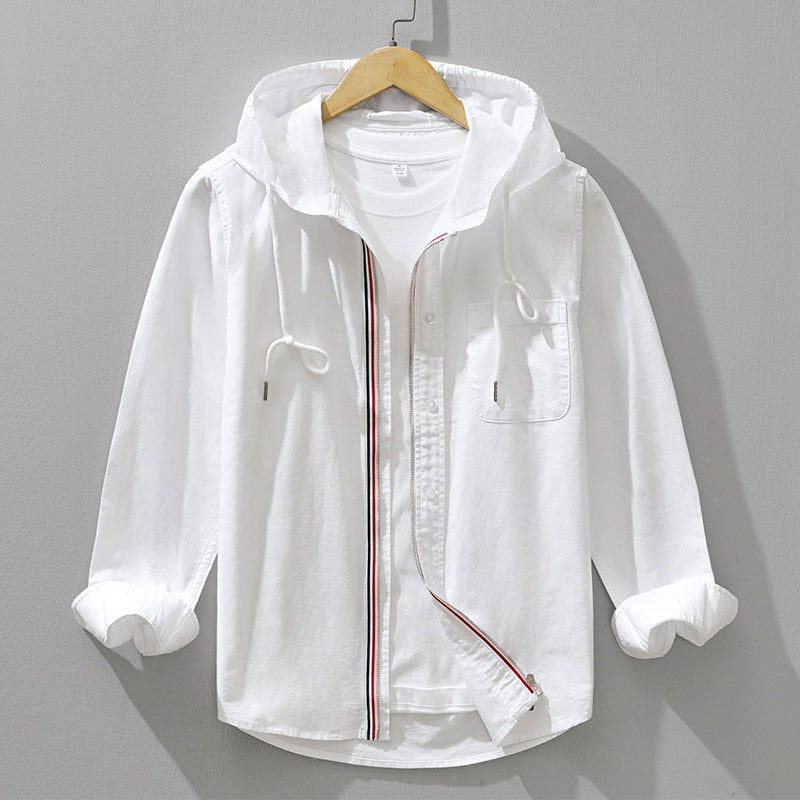 Men’s Hooded Cotton Shirt with Front Zipper