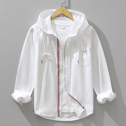 Men’s Hooded Cotton Shirt with Front Zipper