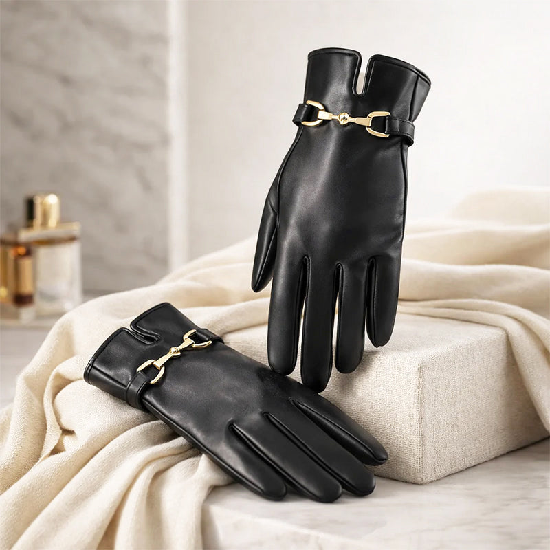 Isabelle DeLacroix Leather Gloves with Buckle Detail