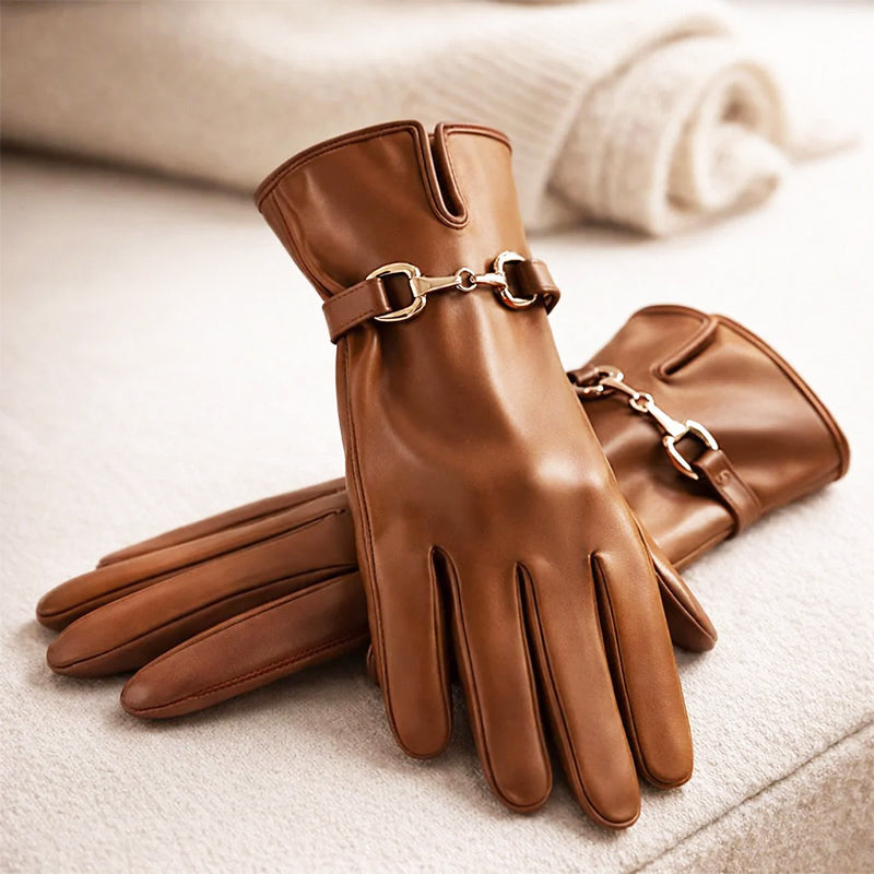 Isabelle DeLacroix Leather Gloves with Buckle Detail