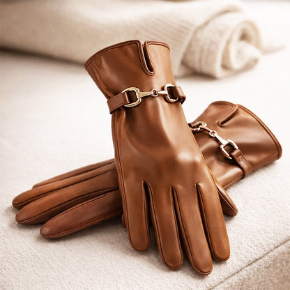 Isabelle DeLacroix Leather Gloves with Buckle Detail