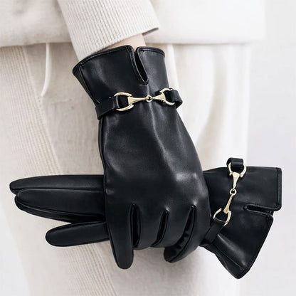 Isabelle DeLacroix Leather Gloves with Buckle Detail