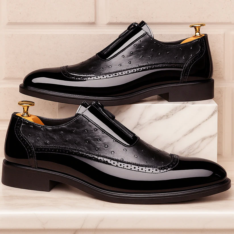Jack Washington Ostrich Dress Shoes with Patent Finish