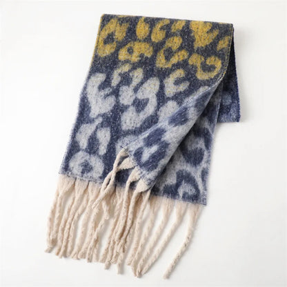 Leopard Print Long Scarf with Fringed Ends
