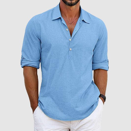 Marcus - Men's Casual Long Sleeve Shirt with Half Button Front