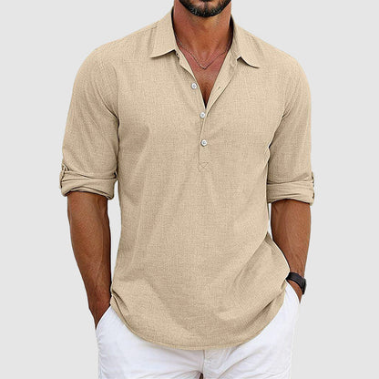 Marcus - Men's Casual Long Sleeve Shirt with Half Button Front