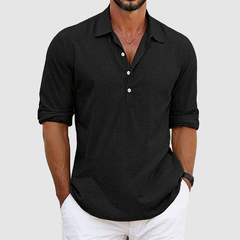 Marcus - Men's Casual Long Sleeve Shirt with Half Button Front