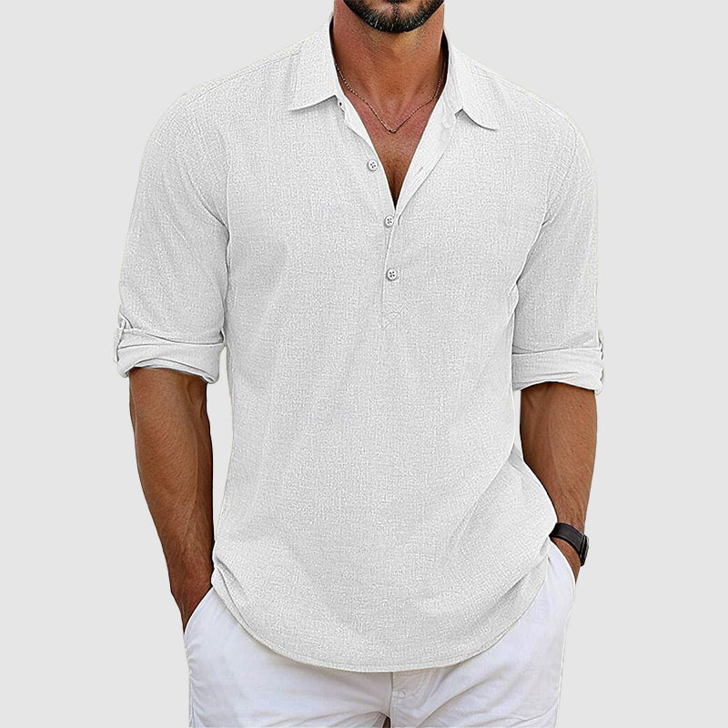 Marcus - Men's Casual Long Sleeve Shirt with Half Button Front