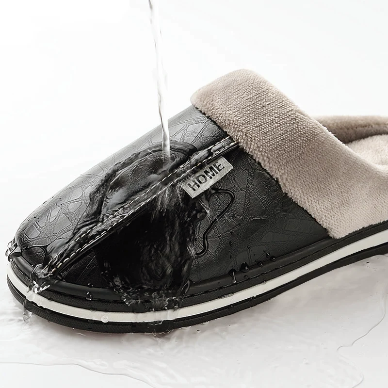 Men’s Faux Leather Home Slippers with Lined Interior