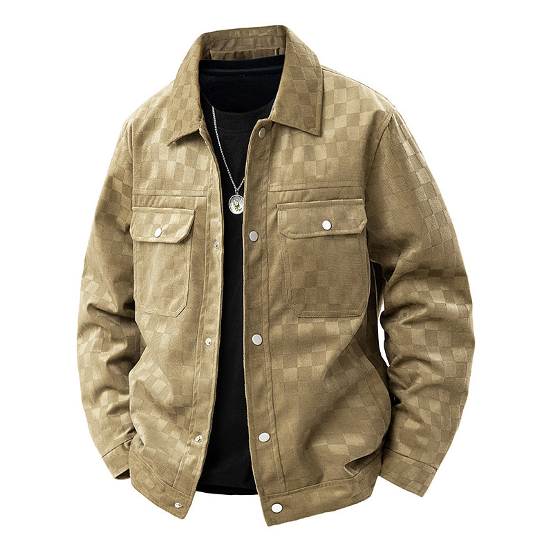 Men’s Faux Suede Checkered Jacket with Button Front