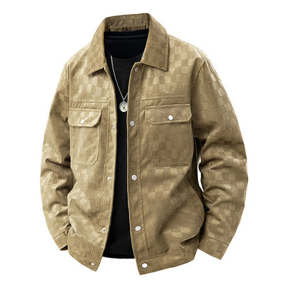 Men’s Faux Suede Checkered Jacket with Button Front