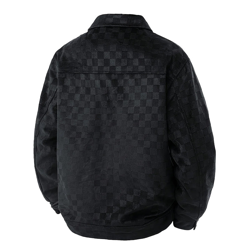 Men’s Faux Suede Checkered Jacket with Button Front