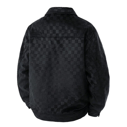Men’s Faux Suede Checkered Jacket with Button Front