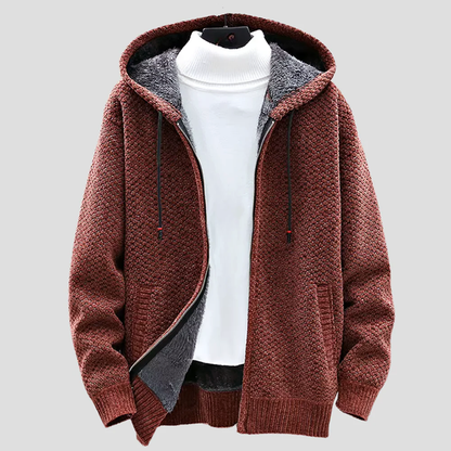 Men’s Textured Knit Zip Hoodie with Fleece Lining