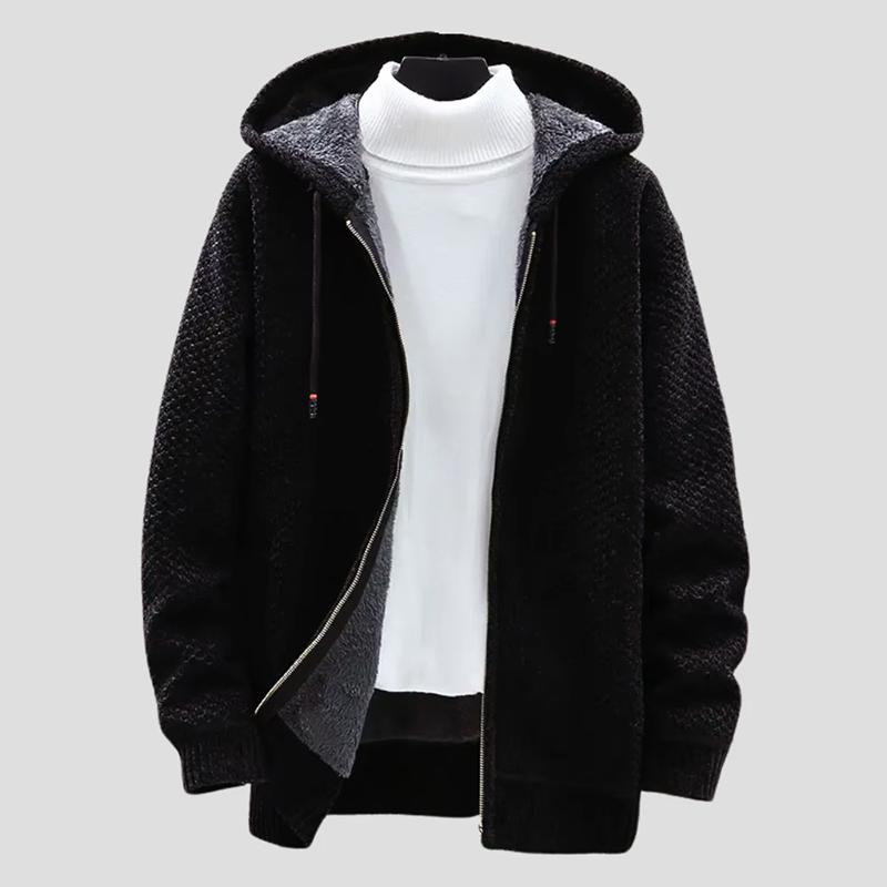 Men’s Textured Knit Zip Hoodie with Fleece Lining