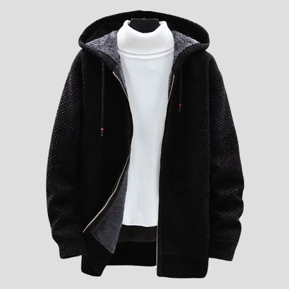 Men’s Textured Knit Zip Hoodie with Fleece Lining
