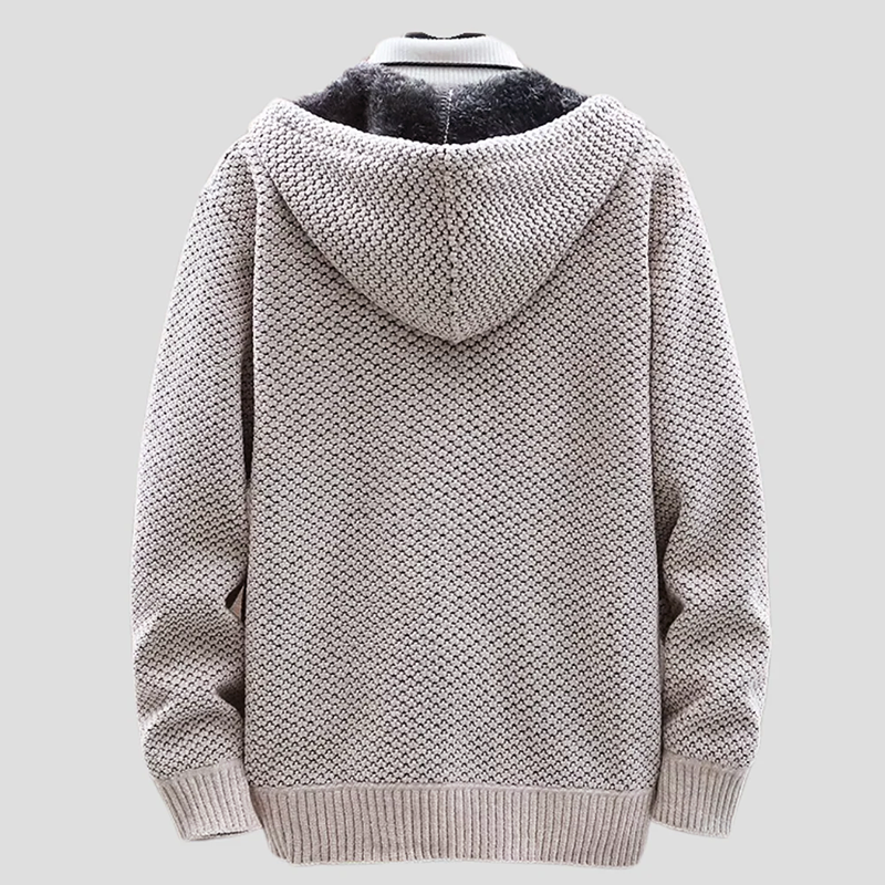 Men’s Textured Knit Zip Hoodie with Fleece Lining