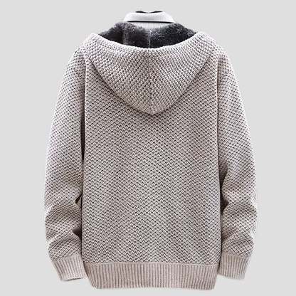 Men’s Textured Knit Zip Hoodie with Fleece Lining