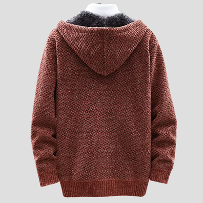 Men’s Textured Knit Zip Hoodie with Fleece Lining