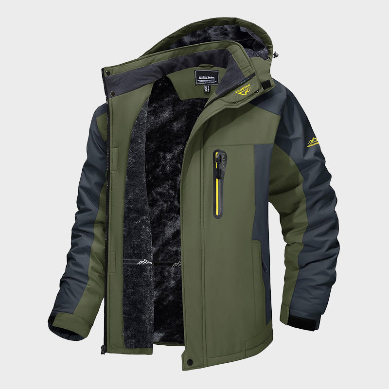 Men’s Waterproof Ski Jacket with Detachable Hood and Fleece Lining