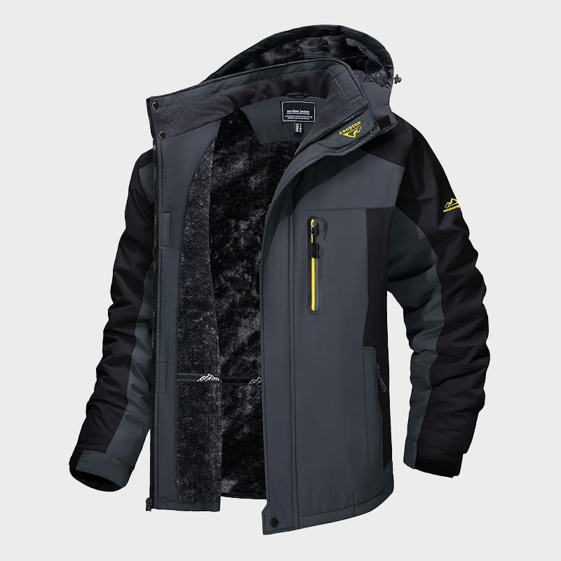 Men’s Waterproof Ski Jacket with Detachable Hood and Fleece Lining