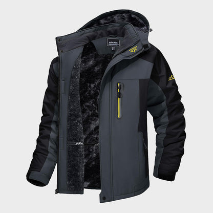 Men’s Waterproof Ski Jacket with Detachable Hood and Fleece Lining