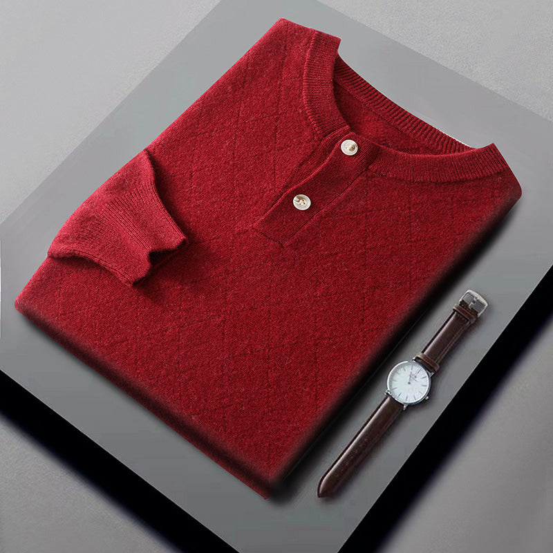 Men’s Wool Sweater with Buttoned Henley Collar