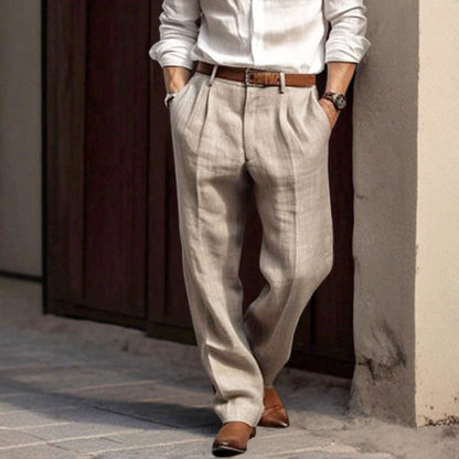 Olivier Marquisé Pleated Straight-Leg Linen Trousers