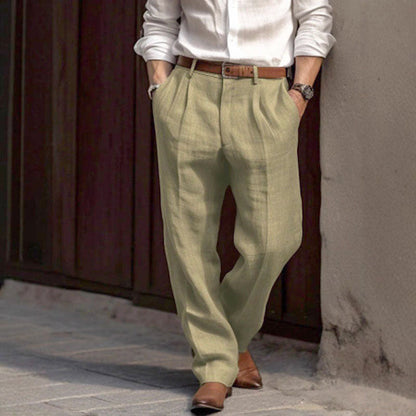 Olivier Marquisé Pleated Straight-Leg Linen Trousers