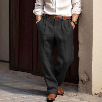 Olivier Marquisé Pleated Straight-Leg Linen Trousers