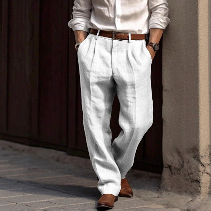 Olivier Marquisé Pleated Straight-Leg Linen Trousers