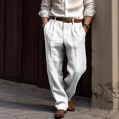 Olivier Marquisé Pleated Straight-Leg Linen Trousers