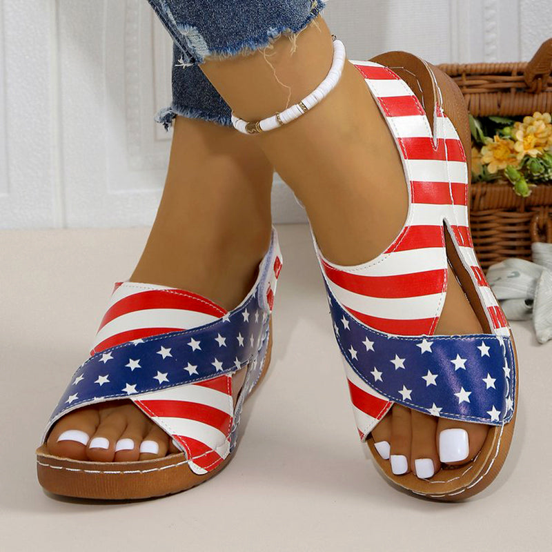 Sofie Malou Color-Block Wedge Slingback Sandals