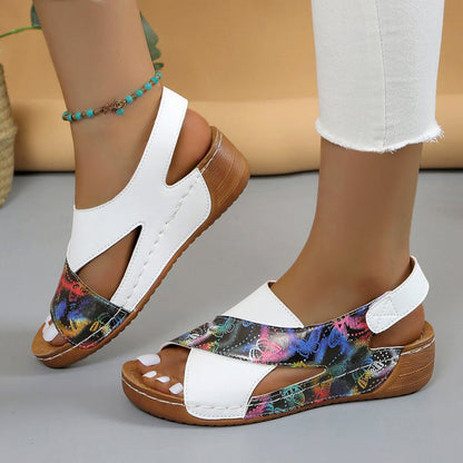 Sofie Malou Color-Block Wedge Slingback Sandals