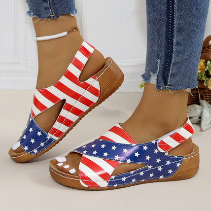 Sofie Malou Color-Block Wedge Slingback Sandals