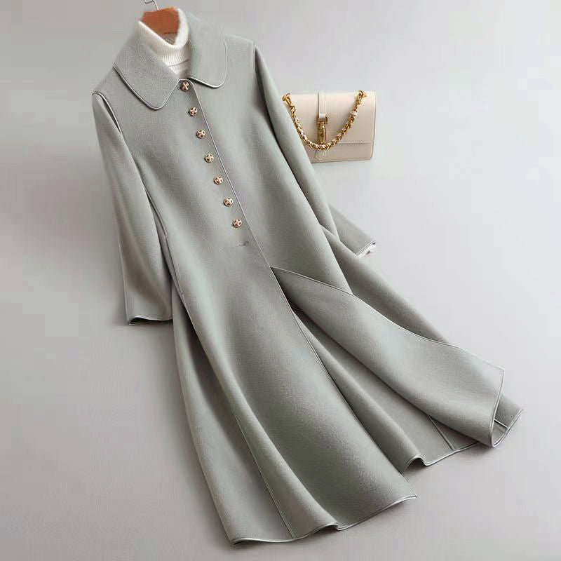 Women’s A-Line Long Coat with Rounded Collar