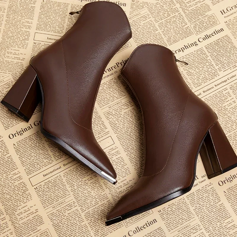 Women’s Block-Heel Ankle Boots with Metal Tip