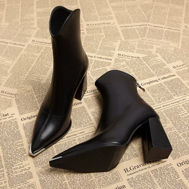 Women’s Block-Heel Ankle Boots with Metal Tip