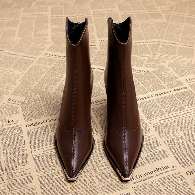 Women’s Block-Heel Ankle Boots with Metal Tip
