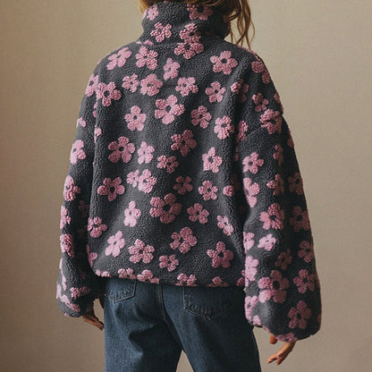 Women’s Cozy Floral Fleece Sweatshirt with Half-Zip