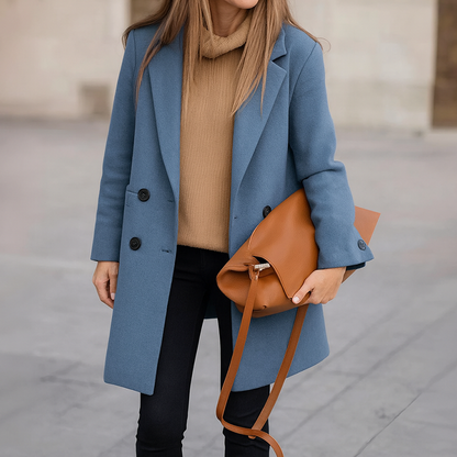 Women’s Double-Breasted Long Coat with Notched Lapel
