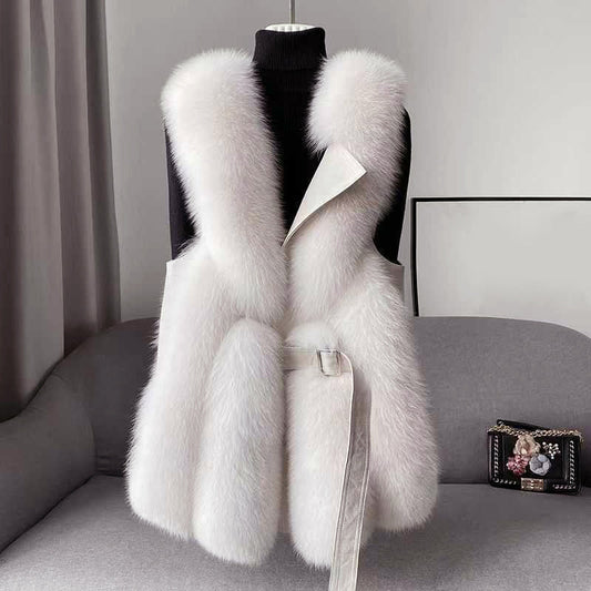 Women’s Faux Fur Vest with Leather Belt Design
