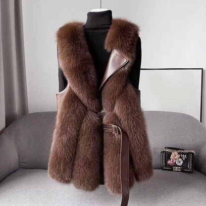 Women’s Faux Fur Vest with Leather Belt Design