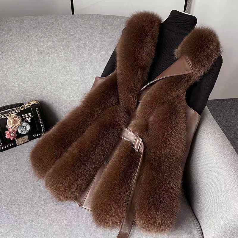 Women’s Faux Fur Vest with Leather Belt Design