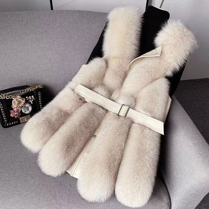 Women’s Faux Fur Vest with Leather Belt Design