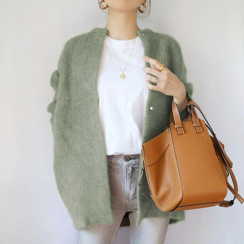 Women’s Fuzzy Knit Cardigan with Open Front