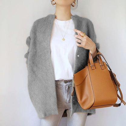 Women’s Fuzzy Knit Cardigan with Open Front