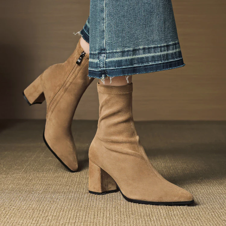 Women’s Genuine Suede Ankle Boots with Block Heel