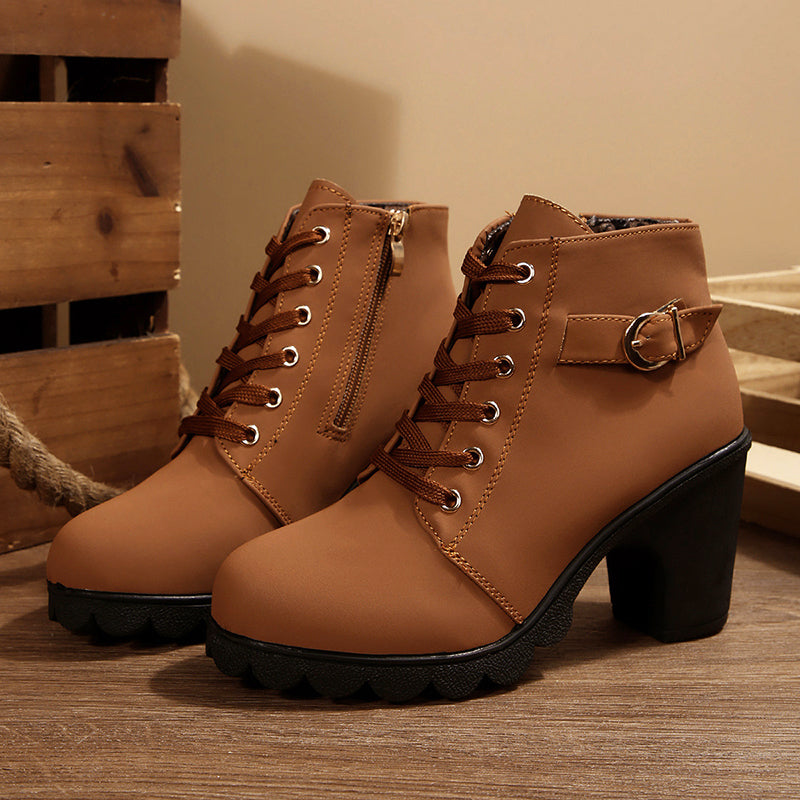 Women’s Lace-Up Ankle Booties with Chunky Heel